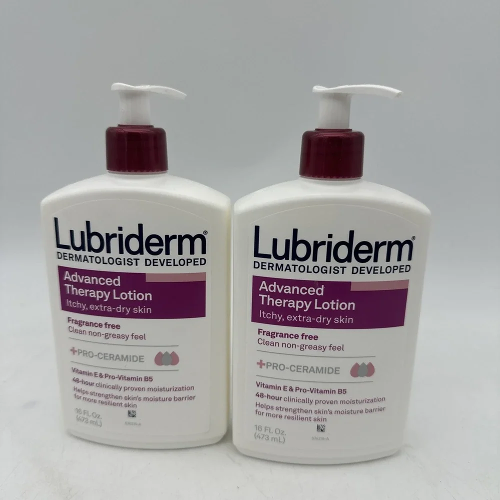 Two New Lubriderm Advanced Therapy Fragrance Free 16 oz Lotions-Itchy, Extra Dry